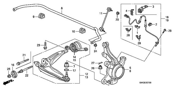 Замена нижнего рычага передней подвески Honda Civic