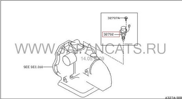 Расположение датчика скорости АКПП Nissan Sunny