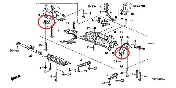 Замена нижнего рычага передней подвески Honda Civic